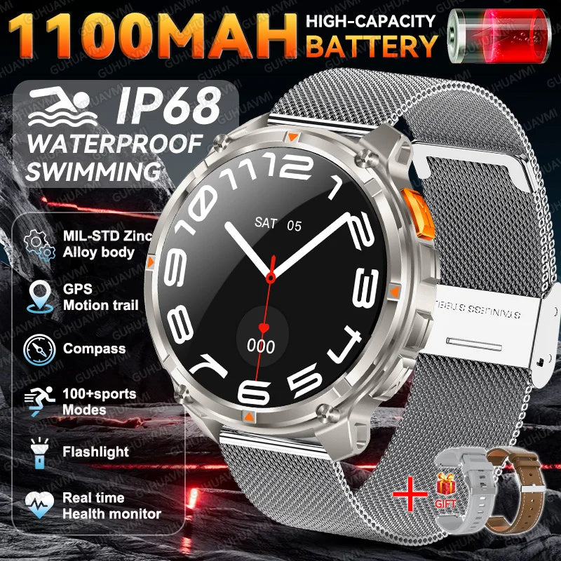 2026 New Military 1100mAh Battery Outdoor Sports SmartWatch Men Compass Flashlight GPS trackr 10ATM Waterproof Fitness Bracelet