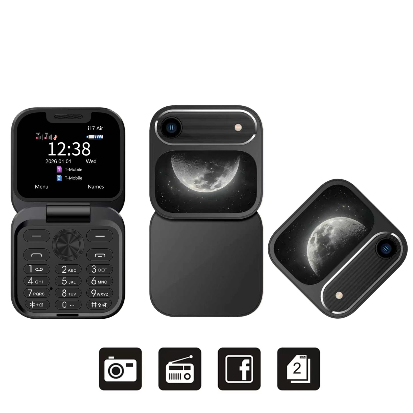 2026 New SERVO i17Air 2G Mini Foldable Mobile Phone Dual SIM Speed Dial Blacklist Flashlight Call Record Flip Cellphone FM Radio