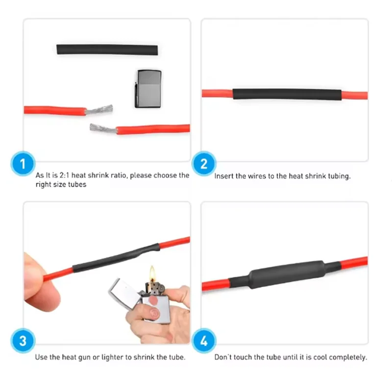 127PCS Heat-shrink Tubing Kit 2:1 black Thermoresistant Tube Electrical Connection Wire Cable Insulation Sleeving