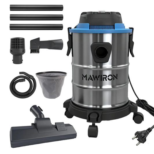 20L Stainless Steel Drum Vacuum Cleaner, Wet & Dry Industrial Vacuum with Multiple Attachments, Powerful Suction for Various