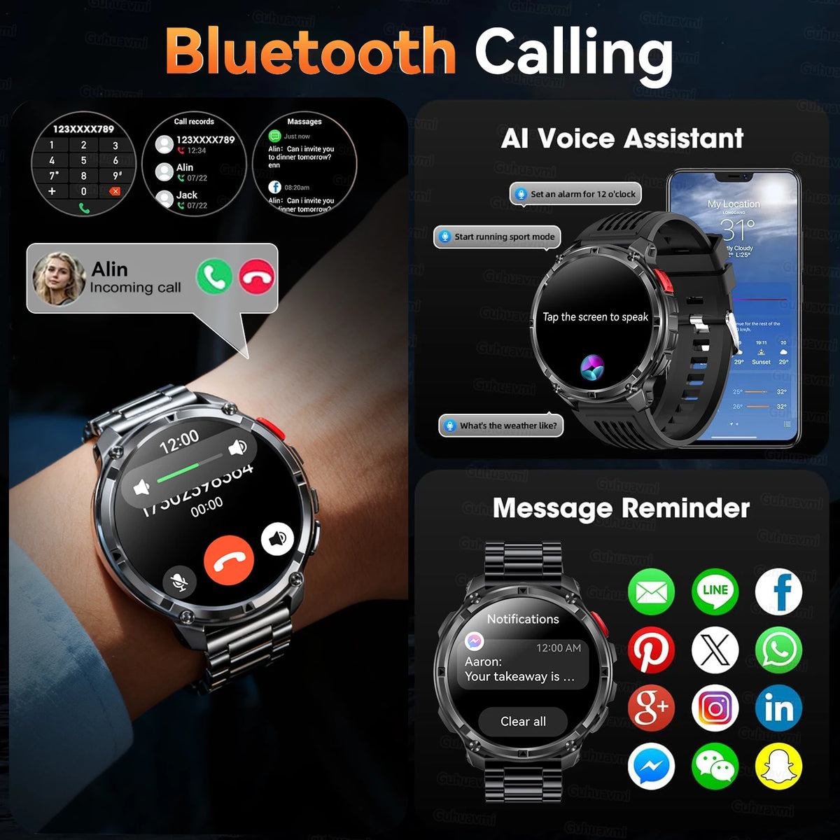 2026 New Military 1100mAh Battery Outdoor Sports SmartWatch Men Compass Flashlight GPS trackr 10ATM Waterproof Fitness Bracelet