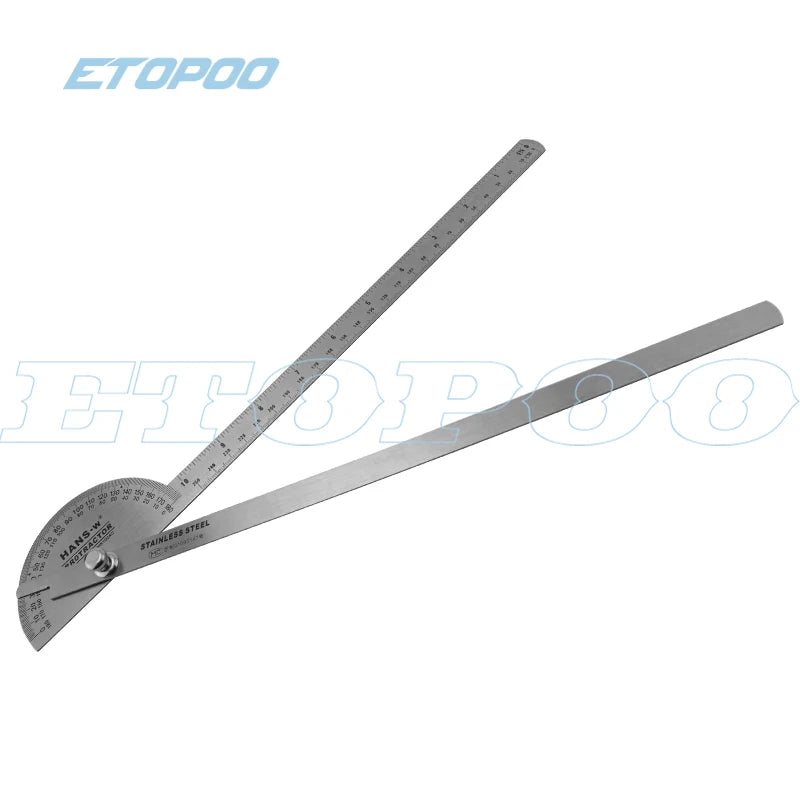 180 Degree 250 x 300mm Stainless Steel Adjustable Double-arm Angle Ruler with Round Head Rotary Protractor steel goniometer