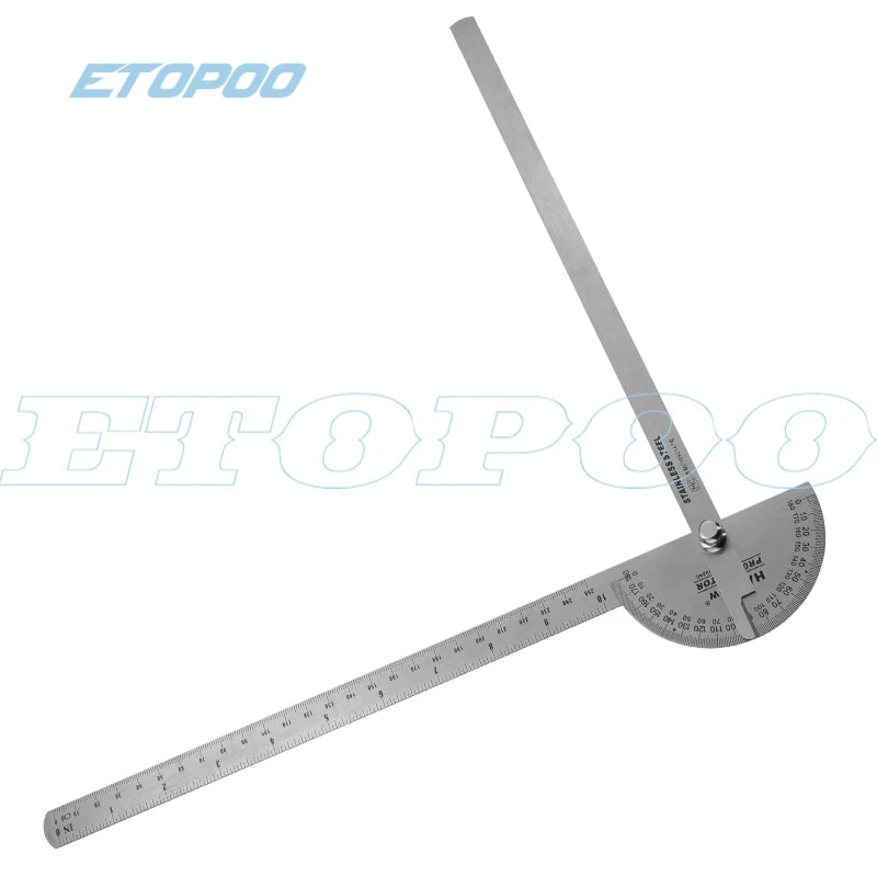 180 Degree 250 x 300mm Stainless Steel Adjustable Double-arm Angle Ruler with Round Head Rotary Protractor steel goniometer