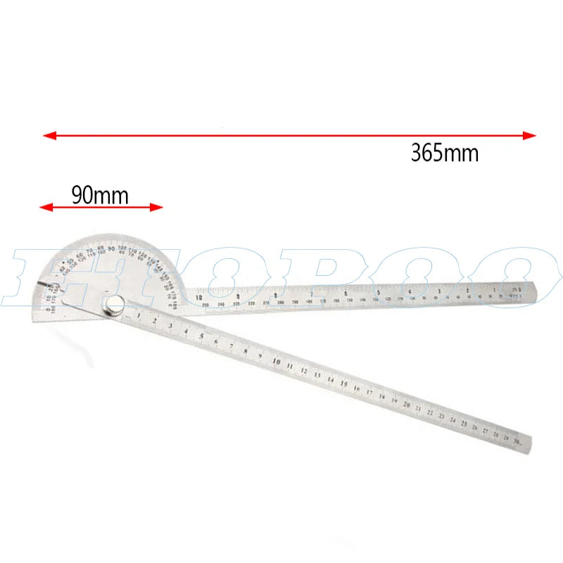 180 Degree 250 x 300mm Stainless Steel Adjustable Double-arm Angle Ruler with Round Head Rotary Protractor steel goniometer