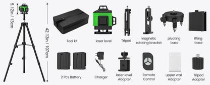 16 Lines 4D Laser Level Green Line SelfLeveling 360 Horizontal & Vertical power Laser level Professional Construction Tools