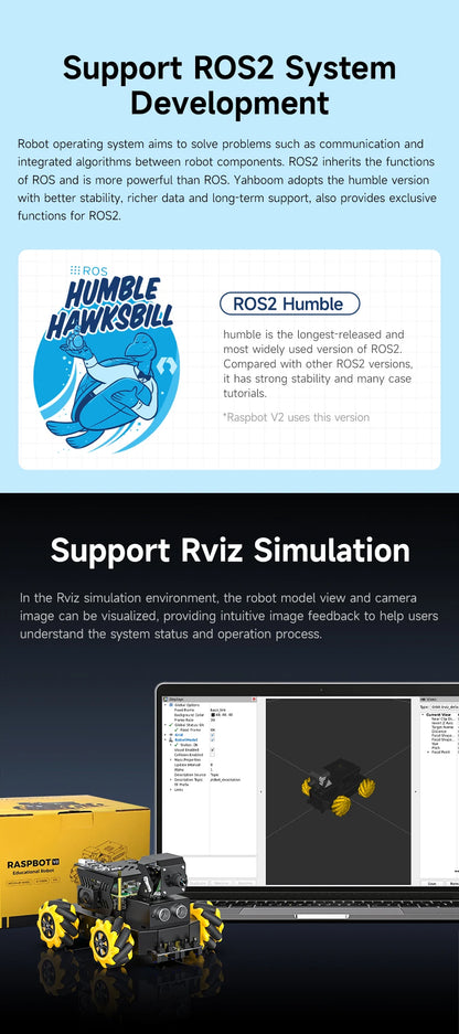 Yahboom Raspbot V2 AI Large Model Robot Car Kit with Camera Mecanum Wheel Toy Educational Python Programming for Raspberry Pi 5