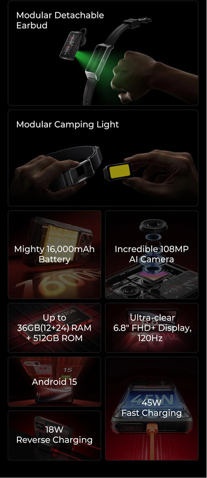 2025 NEW Oukitel WP300 Rugged Phone 6.78" FHD 120Hz Telephone Portable 36GB (12+24) GB+512GB 16000mAh Smartphone 5G Android 15