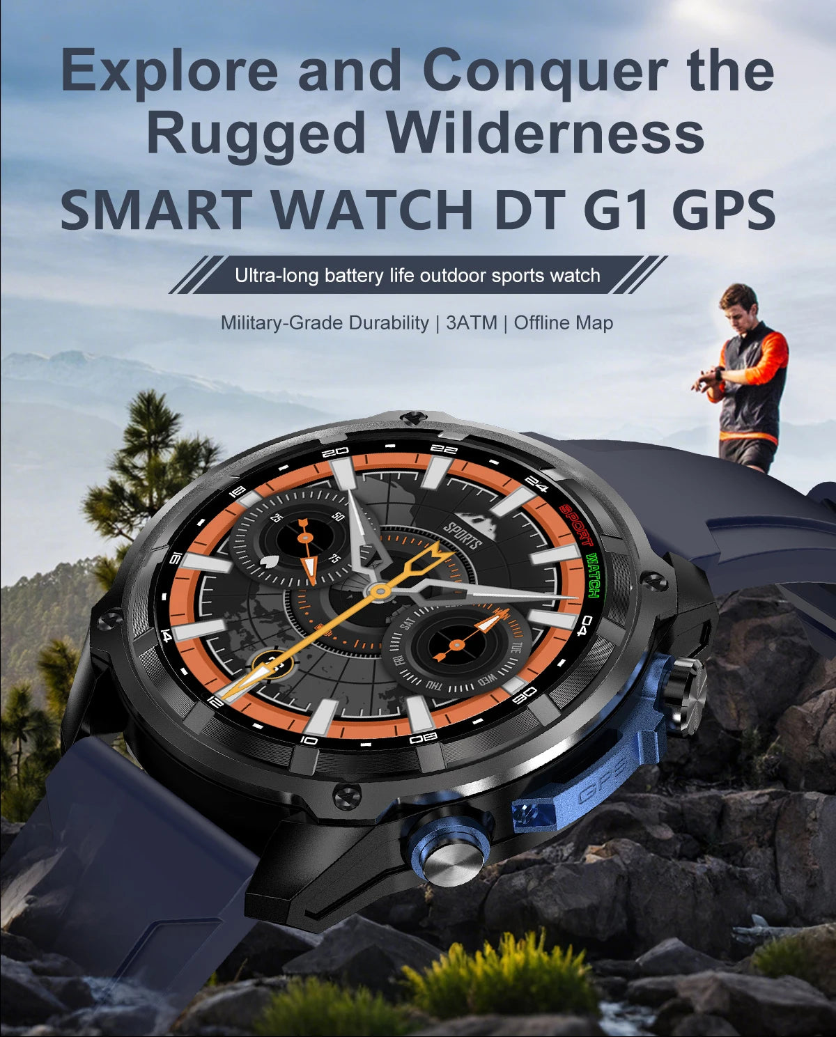 2025 New Military GPS Sports Smartwatches Men 5ATM Waterproof Fitness Tracker 4GB Memory Offline Maps 860Mah Battery Smart Watch