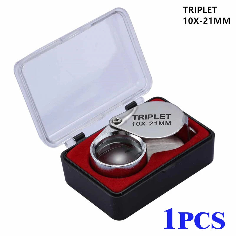 10-30X Pocket Loupe Magnifier Jewelry Magnifying Glass Foldable Diamond Lupa Triplet Jewelers Eye Glass Tool Reading Magnifiers
