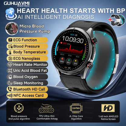 2026 New Upgrade Air Pump Blood Pressure Accurate Measure SmartWatch ECG Micro Physical Examination NFC Airbag Smart Watches Man