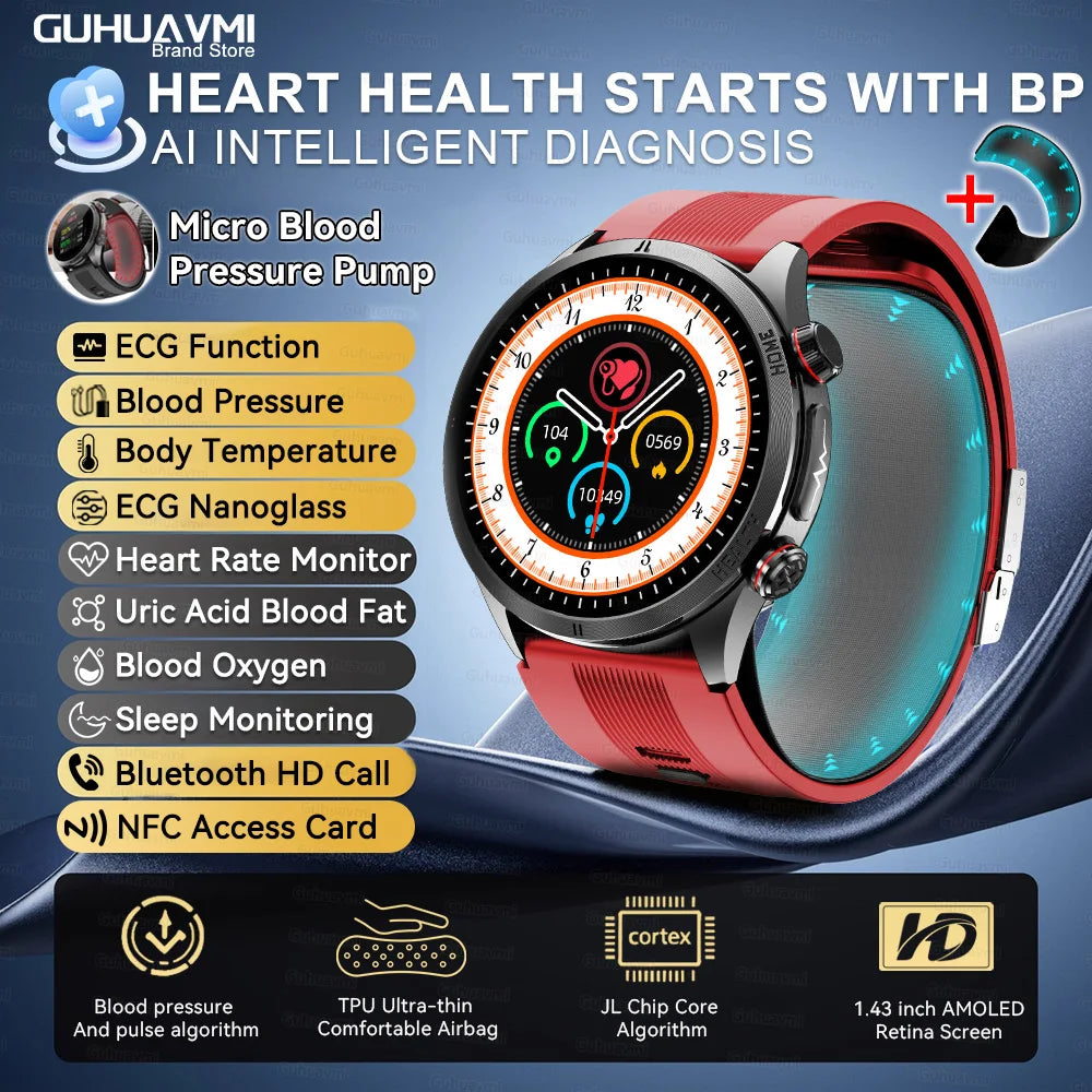 2026 New Upgrade Air Pump Blood Pressure Accurate Measure SmartWatch ECG Micro Physical Examination NFC Airbag Smart Watches Man