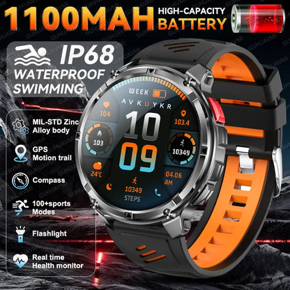 2026 New Military 1100mAh Battery Outdoor Sports SmartWatch Men Compass Flashlight GPS trackr 10ATM Waterproof Fitness Bracelet