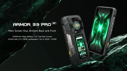 【World Premiere】Ulefone Armor 33 Pro 5G Rugged Phone 25500 mAh 512GB ROM 120Hz 6.59”3.4" Rear Screen NFC Android Smartphone