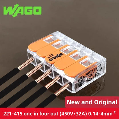 10pcs/30pcs Original WAGO Quick Wiring terminal 221-412 221-413 221-415 0.14-4mm² 2/3/5 holes Push-in Lever wire connector