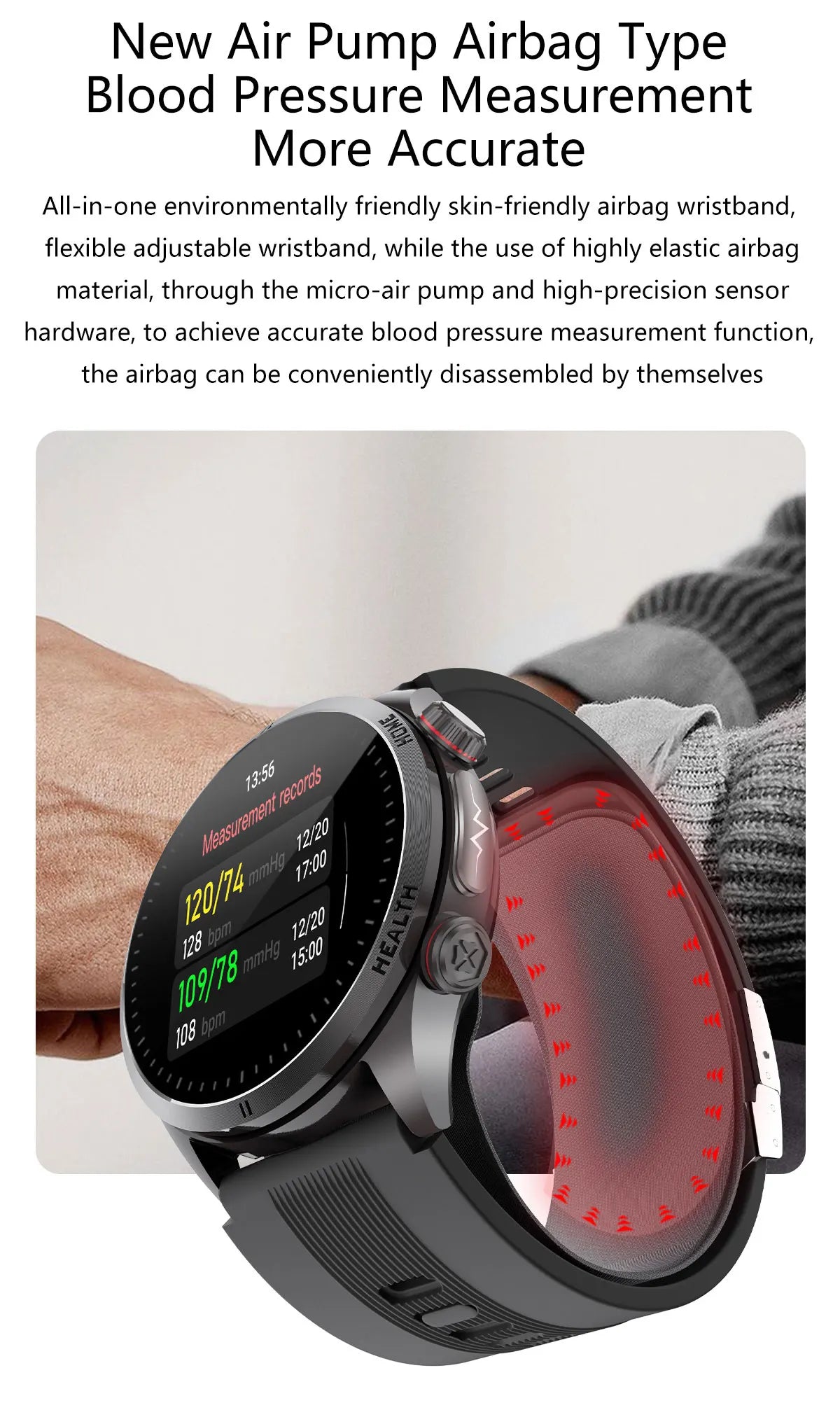 2026 New Upgrade Air Pump Blood Pressure Accurate Measure SmartWatch ECG Micro Physical Examination NFC Airbag Smart Watches Man