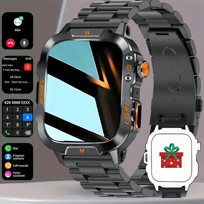 2025 New Outdoor Smart Watch Men's 1.96-inchSquareHDScreen 420 mAh Wireless Call with Flashlight 100+Sports Mode Fitness Tracker