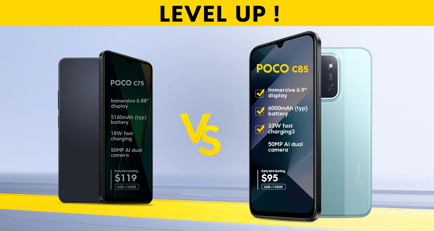 【World Premiere】POCO C85 Global Version Smartphone 128/256GB Helio G81-Ultra 6000mAh battery 6.9" display 50MP Camera 33W NFC