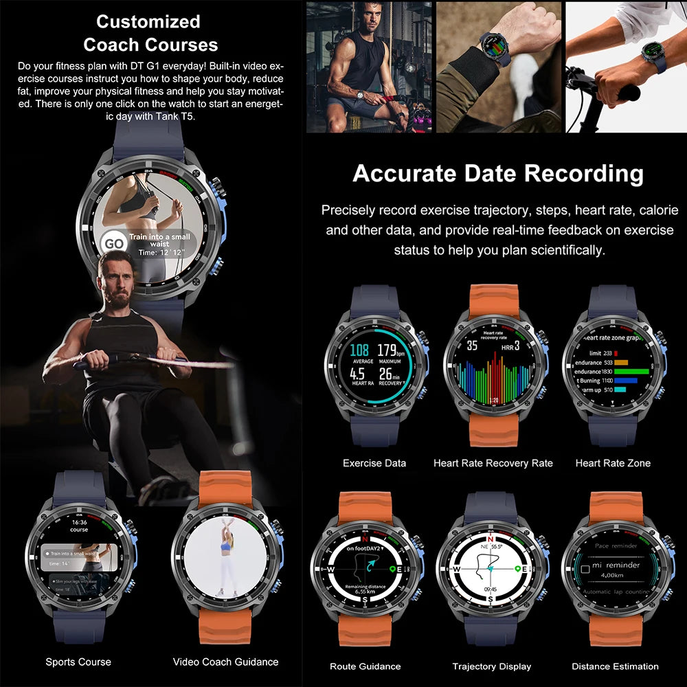2025 New Military GPS Sports Smartwatches Men 5ATM Waterproof Fitness Tracker 4GB Memory Offline Maps 860Mah Battery Smart Watch