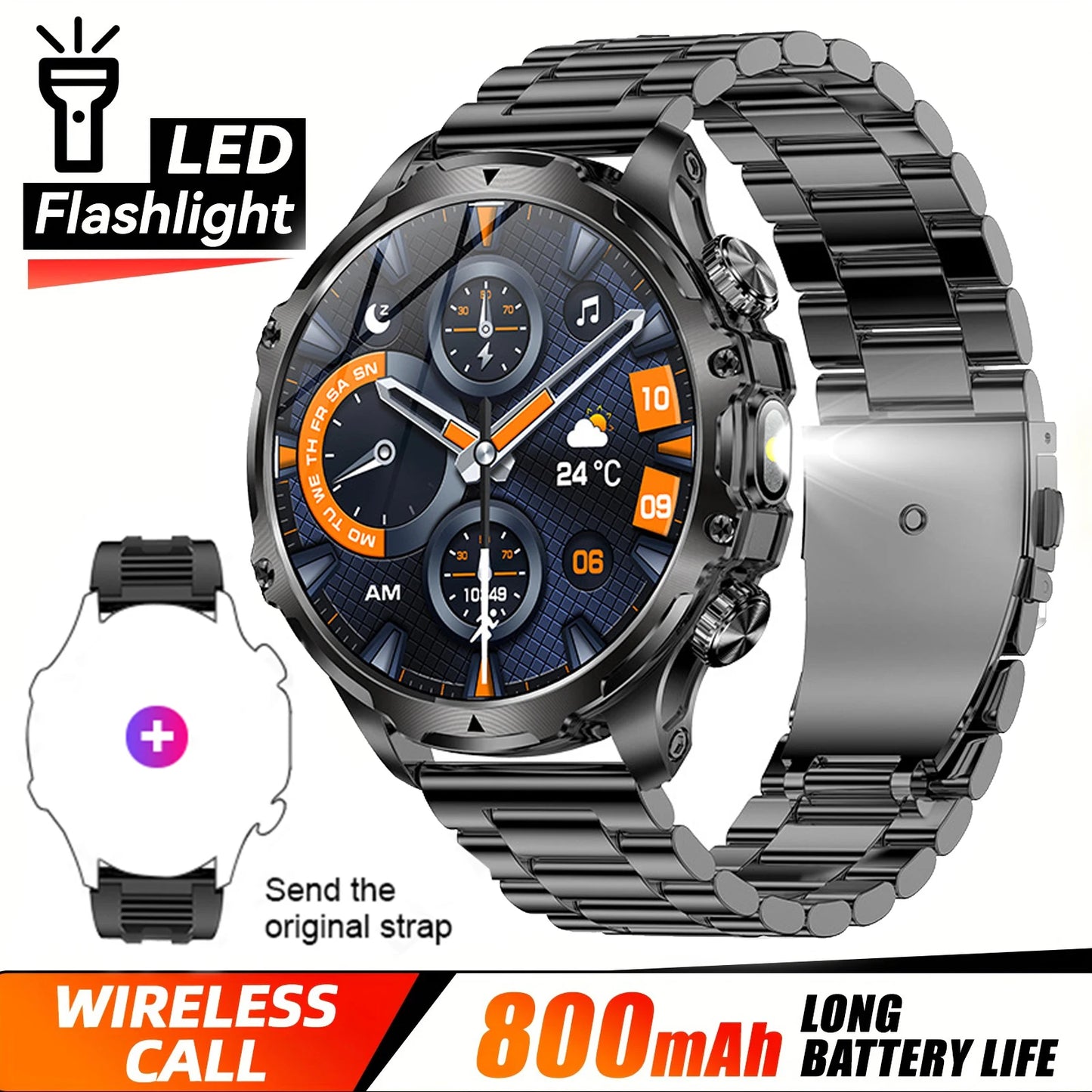 2025 New Men's Outdoor Sports Smart Watch 1.9" HD Touch Screen 800mAh Battery Life 100+ Sports Mode Fitness IPX8 Waterproof
