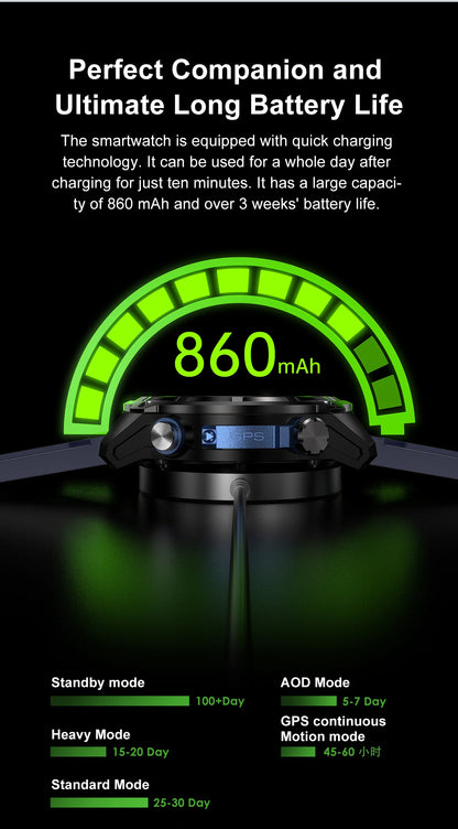 2025 New Military GPS Sports Smartwatches Men 5ATM Waterproof Fitness Tracker 4GB Memory Offline Maps 860Mah Battery Smart Watch