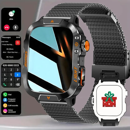 2025 New Outdoor Smart Watch Men's 1.96-inchSquareHDScreen 420 mAh Wireless Call with Flashlight 100+Sports Mode Fitness Tracker