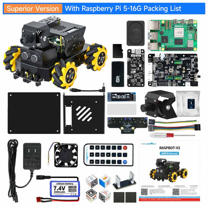 Yahboom Raspbot V2 AI Large Model Robot Car Kit with Camera Mecanum Wheel Toy Educational Python Programming for Raspberry Pi 5