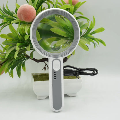 1pc Rechargeable Handheld Magnifier 3 Lighting Modes Illuminated Magnifying Glass With LED Light For Seniors Reading Repair
