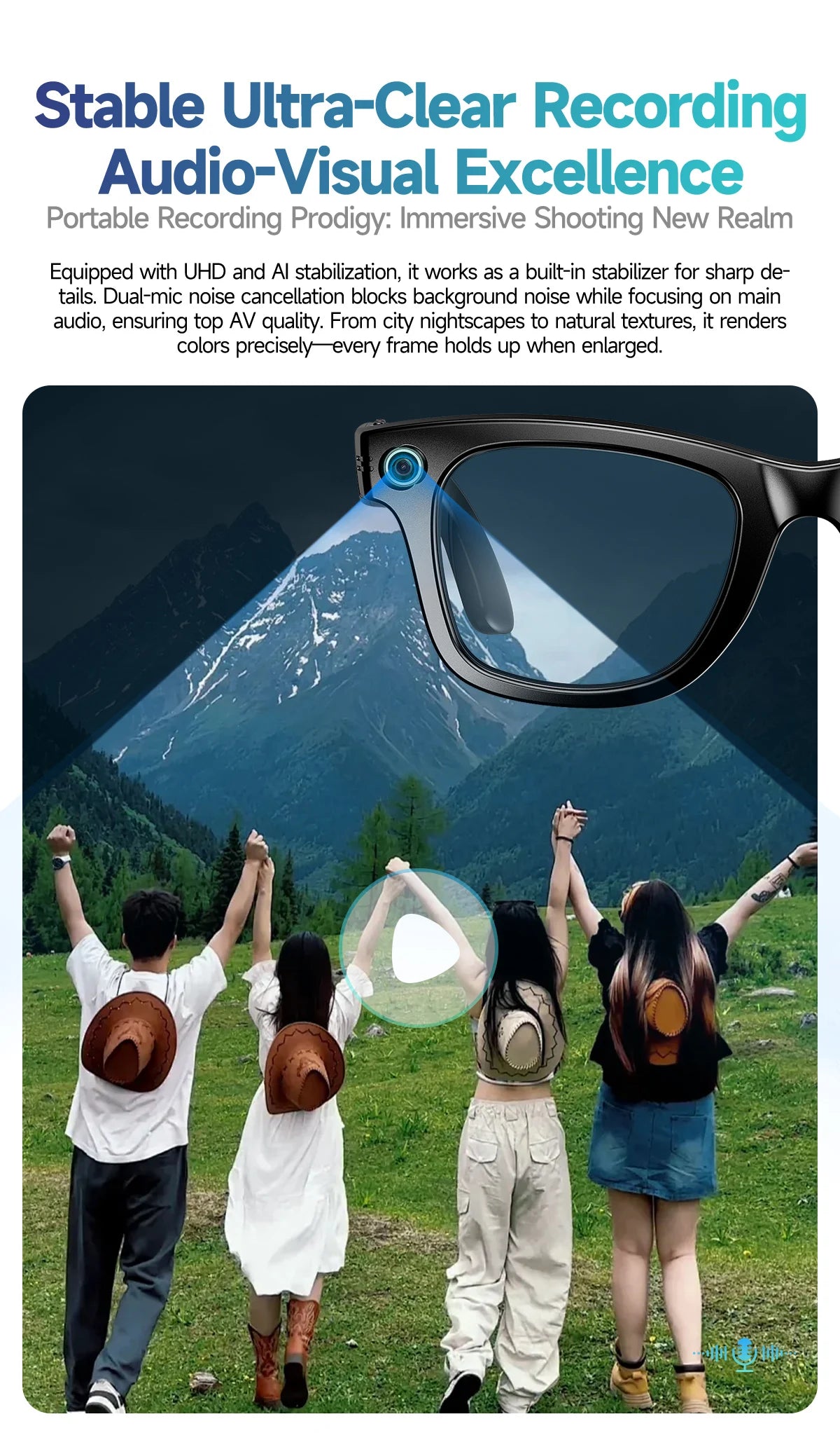 World Premiere 2026 New AI Shooting Glasses 4K HD 800W Pixels Camera Bluetooth Call Voice Assistant AI Translation Smart Glasses