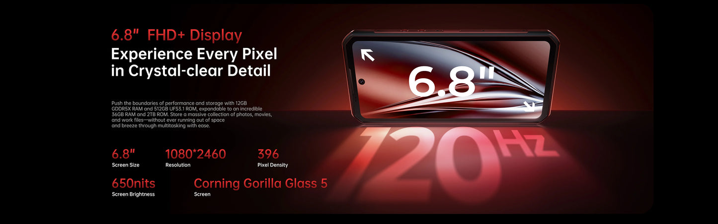 2025 NEW Oukitel WP300 Rugged Phone 6.78" FHD 120Hz Telephone Portable 36GB (12+24) GB+512GB 16000mAh Smartphone 5G Android 15