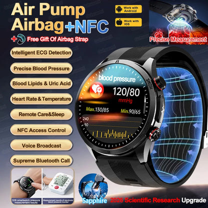 2026 New Upgrade Air Pump Blood Pressure Accurate Measure SmartWatch ECG Micro Physical Examination NFC Airbag Smart Watches Man