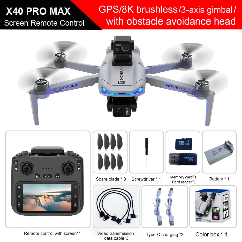 X40 GPS Drone Professional 4K Camera 3-axis gimbal Aerial Optional Obstacle Avoidance Brushless 5G WIFI FPV RC Quadcopter Toys
