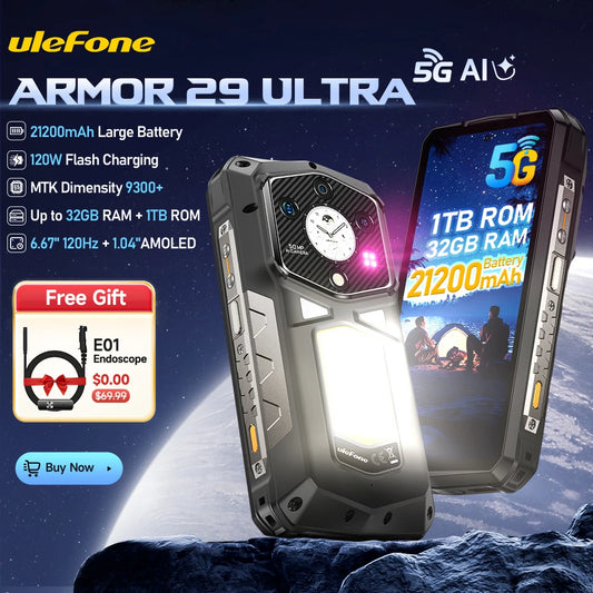 World Premiere Ulefone Armor 29 Ultra 5G AI Rugged Phone Dual Screen Dimensity 9300+21200mAh 120Hz 1TB ROM 64MP, NFC, Android 15
