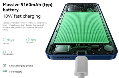 Xiaomi Redmi 14C Smartphone Immersion 6.88'' 120Hz Display 50MP AI Dual Camera Massive 5160mAh Battery