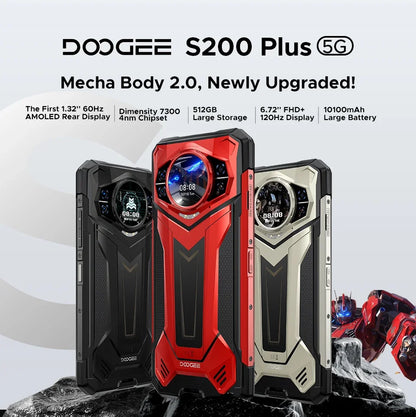 World Premiere DOOGEE S200 Plus 5G AI Rugged Phone Dimensity 7300 1.32" Rear Display 12+512GB 6.72'' 10100mAh Battery Smartphone