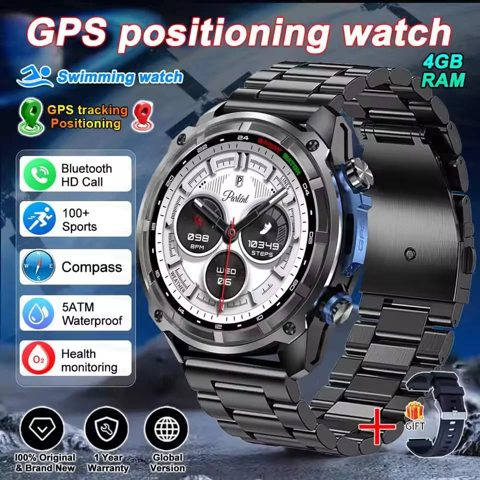 2025 New Military GPS Sports Smartwatches Men 5ATM Waterproof Fitness Tracker 4GB Memory Offline Maps 860Mah Battery Smart Watch