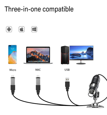 1600X 3in 1 Digital Microscope Camera with 8LEDs Portable Electronic Microscope For Soldering Cell Phone Repair LED Magnifier