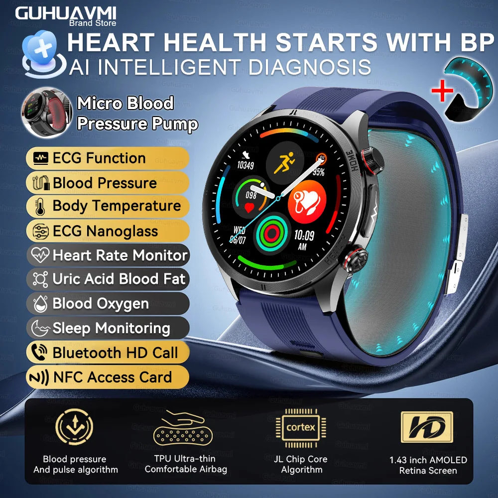 2026 New Upgrade Air Pump Blood Pressure Accurate Measure SmartWatch ECG Micro Physical Examination NFC Airbag Smart Watches Man