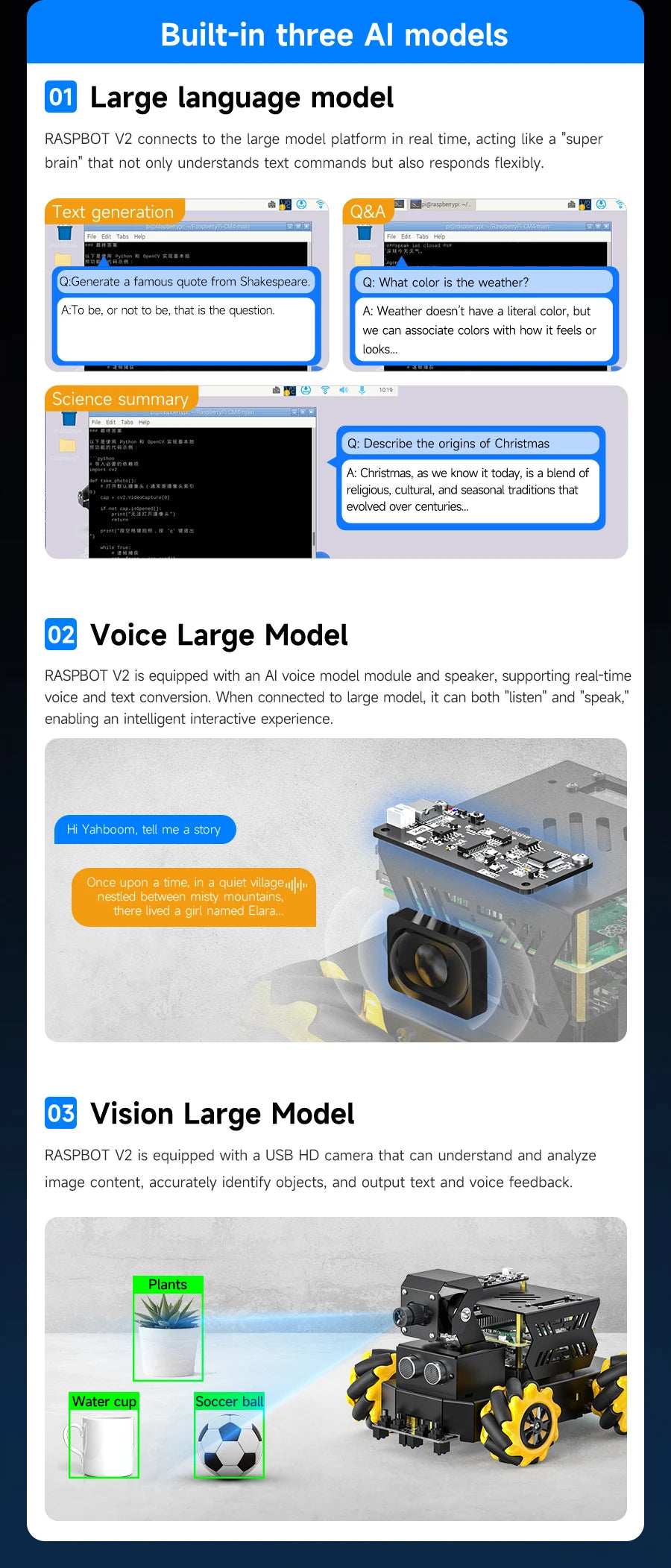 Yahboom Raspbot V2 AI Large Model Robot Car Kit with Camera Mecanum Wheel Toy Educational Python Programming for Raspberry Pi 5