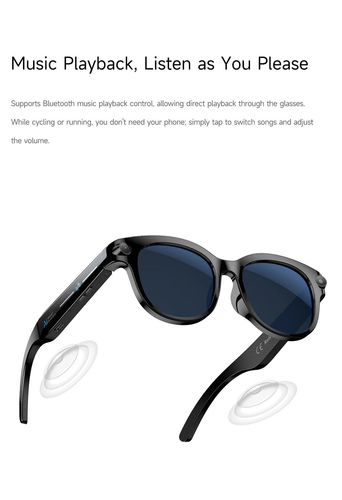 2026 AI Smart Glasses 200W HD Camera 1080P Translation AI Voice Assistant Music Playback LED Flashlight Men Women Smart Glasses