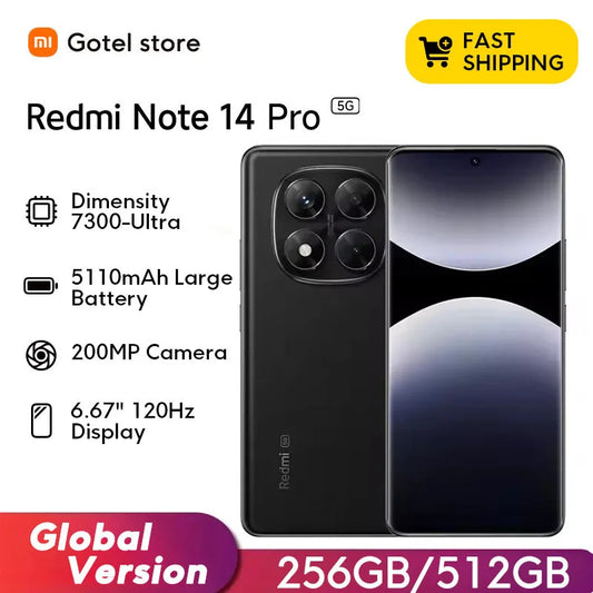 【Brand+】Xiaomi Redmi Note 14 Pro 5G Smartphone MediaTek Dimensity 7300-Ultra 200MP AI camera NFC 6.67"AMOLED display IP68