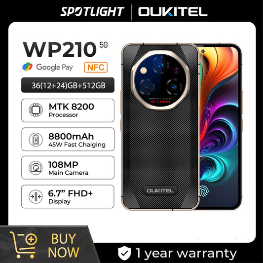 【World Premiere】OUKITEL WP210 Rugged Phone - MTK 8200, 36GB 512GB, 8800mAh 45W, 6.7", 108MP NFC Android15 Smartphone  WIFI/5G