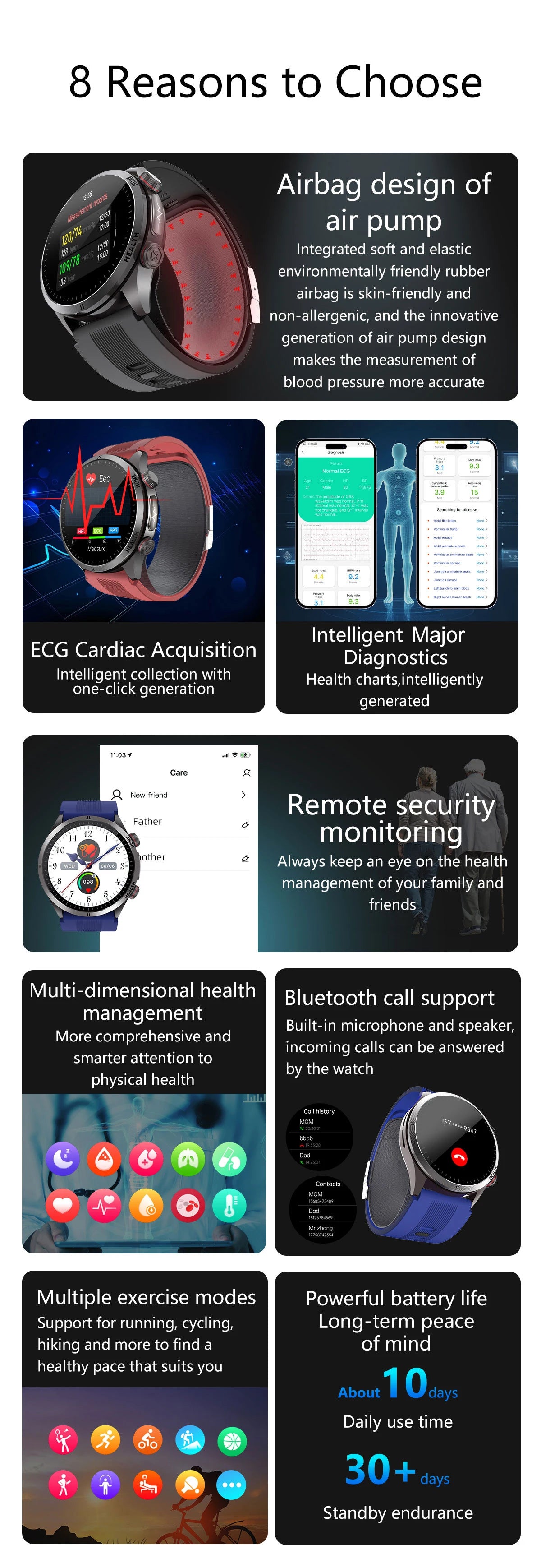 2026 New Upgrade Air Pump Blood Pressure Accurate Measure SmartWatch ECG Micro Physical Examination NFC Airbag Smart Watches Man