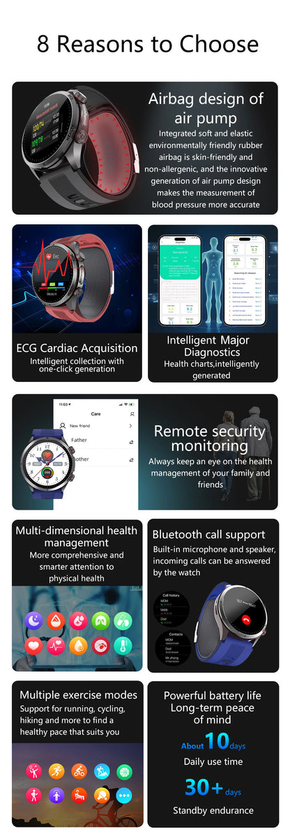 2026 New Upgrade Air Pump Blood Pressure Accurate Measure SmartWatch ECG Micro Physical Examination NFC Airbag Smart Watches Man