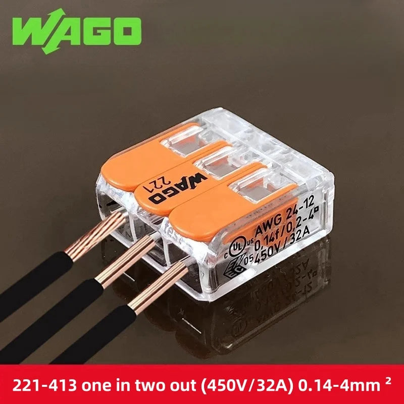 10pcs/30pcs Original WAGO Quick Wiring terminal 221-412 221-413 221-415 0.14-4mm² 2/3/5 holes Push-in Lever wire connector
