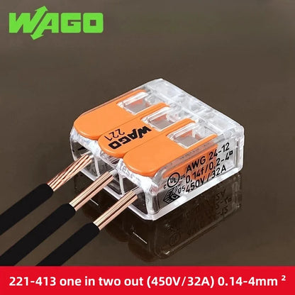 10pcs/30pcs Original WAGO Quick Wiring terminal 221-412 221-413 221-415 0.14-4mm² 2/3/5 holes Push-in Lever wire connector