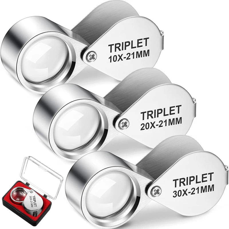 10-30X Pocket Loupe Magnifier Jewelry Magnifying Glass Foldable Diamond Lupa Triplet Jewelers Eye Glass Tool Reading Magnifiers