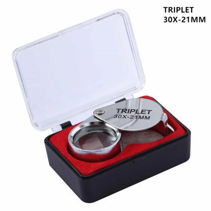 10-30X Pocket Loupe Magnifier Jewelry Magnifying Glass Foldable Diamond Lupa Triplet Jewelers Eye Glass Tool Reading Magnifiers