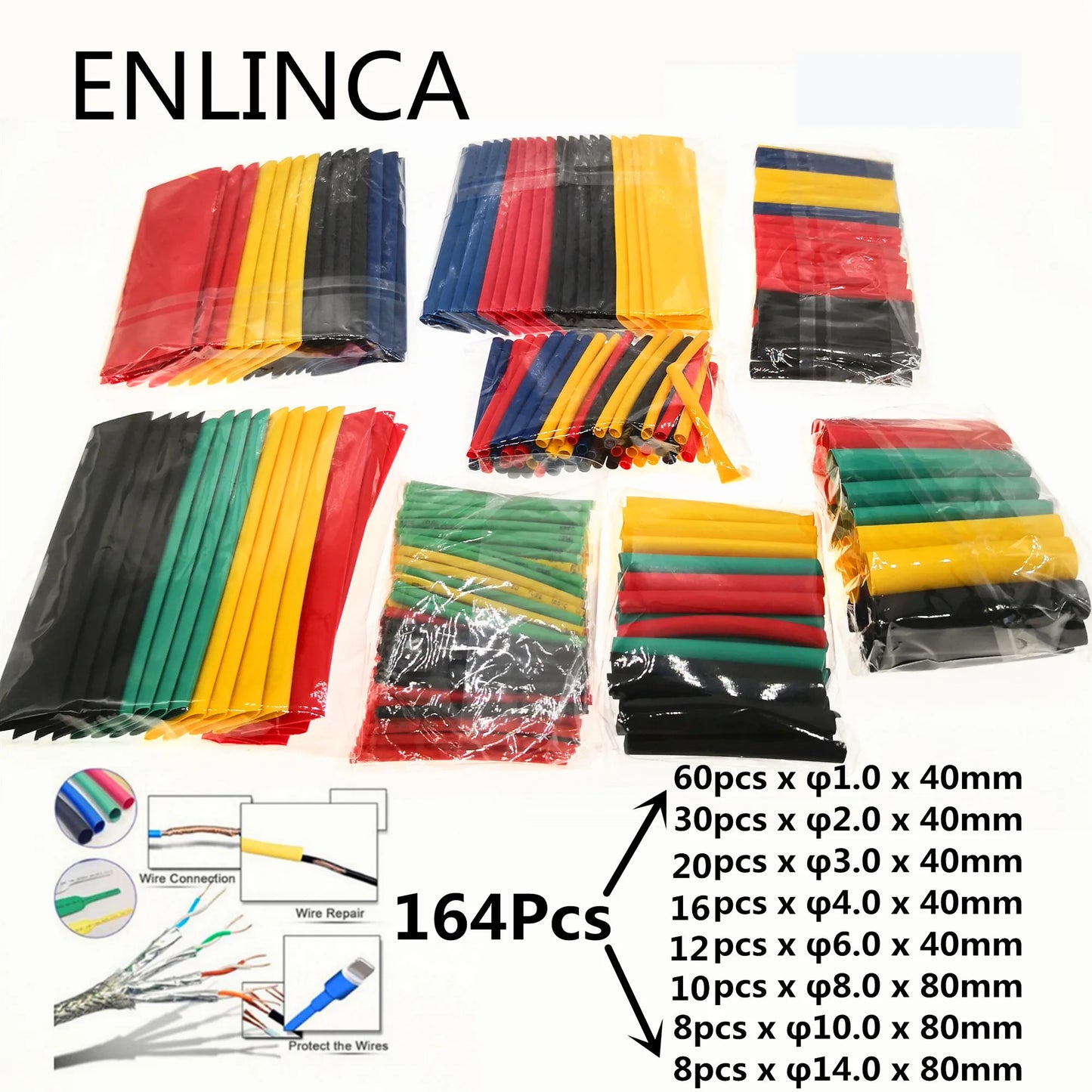 1600/127pcs Heat-shrink Tubing Thermoresistant Tube Heat Shrink Wrapping Kit Electrical Connection Wire Insulation Sleeving