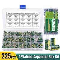 15/24/36 Values 225/460/925Pcs Aluminum Capacitors Set 16V-50V Aluminum Electrolytic Capacitors Assortment Kit for DIY Projects