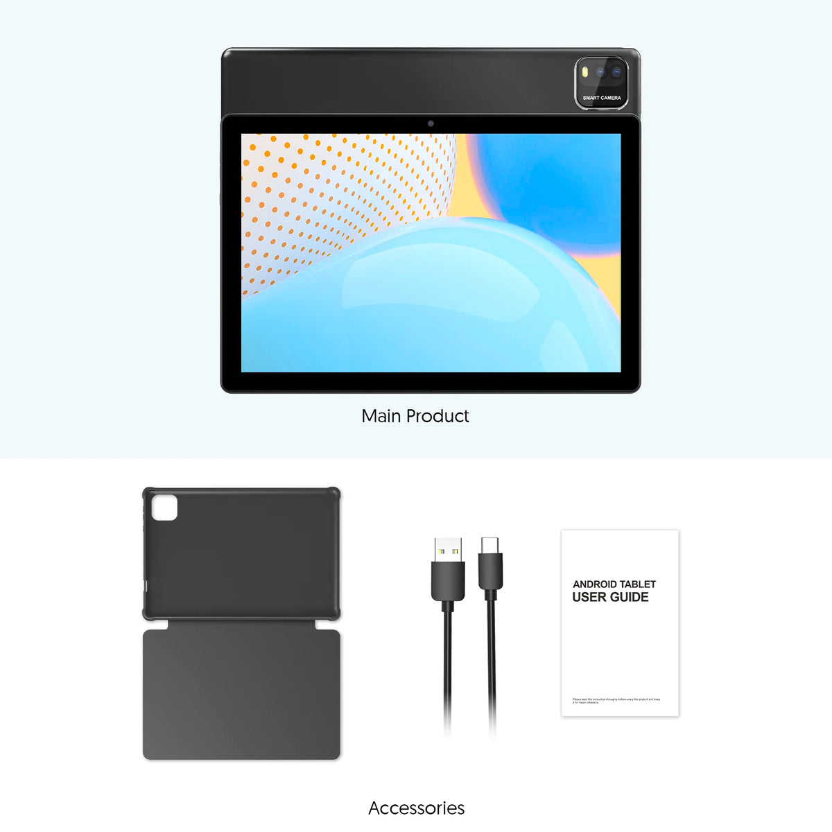 10-inch tablet PC, Android 15 system, quad-core processor, 12 (3+9) GB + 64GB storage, expandable up to 1TB, supports WiFi 6,